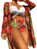 Damen Bikini-Set mit floralem Design und lässiger Überjacke R&B