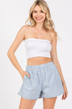 Damen lässige Karoshorts mit elastischem Bund und seitlichen Eingrifftaschen R&B