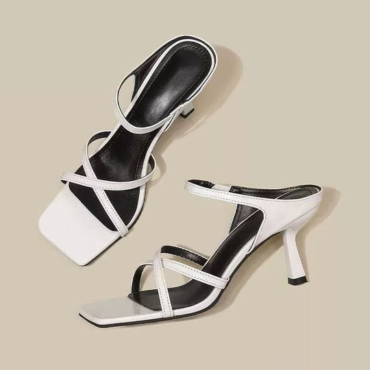 Damen elegante Slingback-Sandaletten mit geschwungenem Absatz und modischem Riemendesign R&B