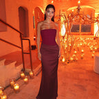 Damen Elegantes Cocktail-Maxi-Kleid mit schulterfreiem Design und sanfter Raffung R&B