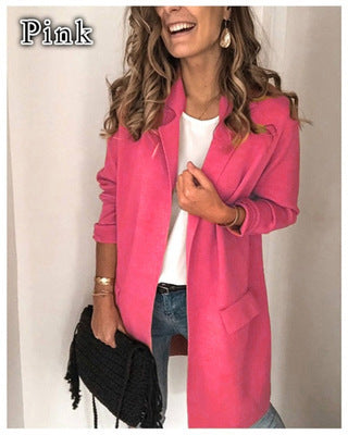 Damen stylische lange Jacke mit klassischem Revers R&B