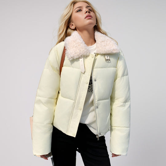 Damen kurze, gefütterte Winterjacke mit elegantem Kunstfellkragen R&B