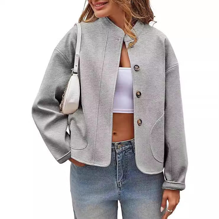 Damen modische Oversized-Jacke mit Knöpfen und seitlichen Taschen R&B