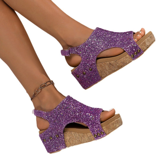 Damen glitzernde Keilsandaletten R&B