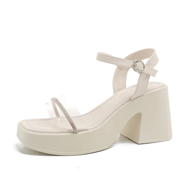 Damen Stylische Plateau Sandalen mit transparentem Riemen und funkelndem Akzent R&B