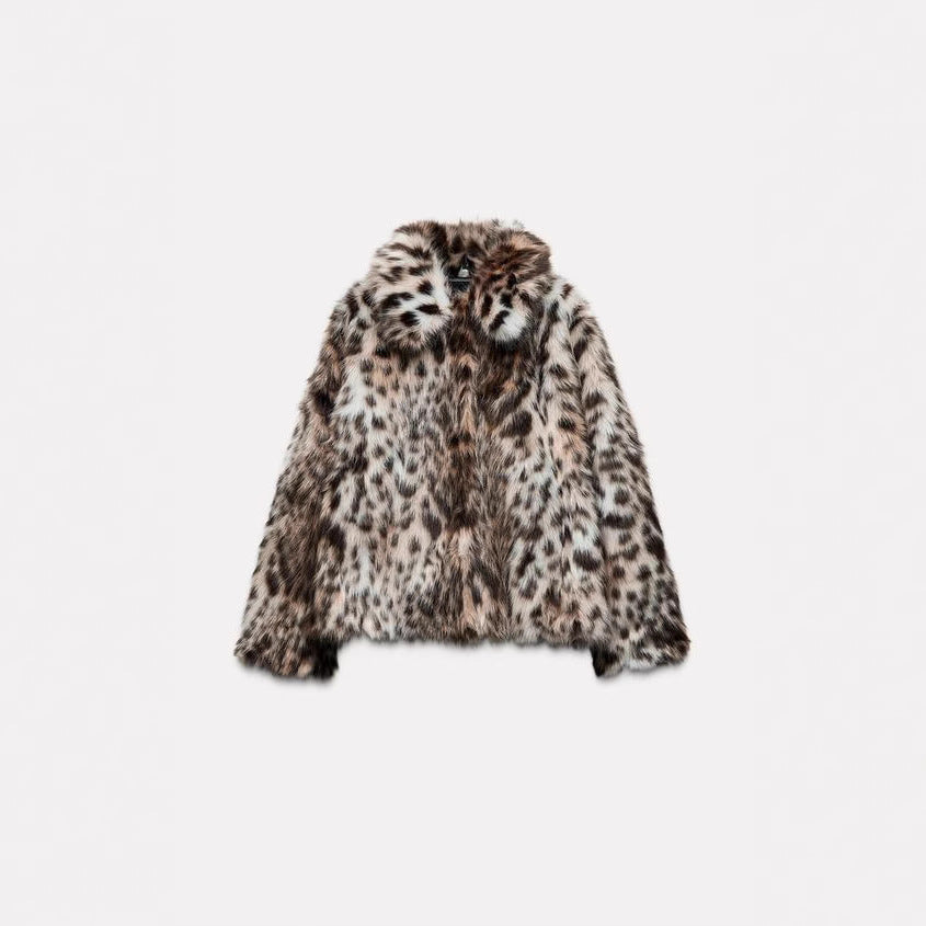 Damen Modische Leopardenmuster Kunstpelzjacke R&B