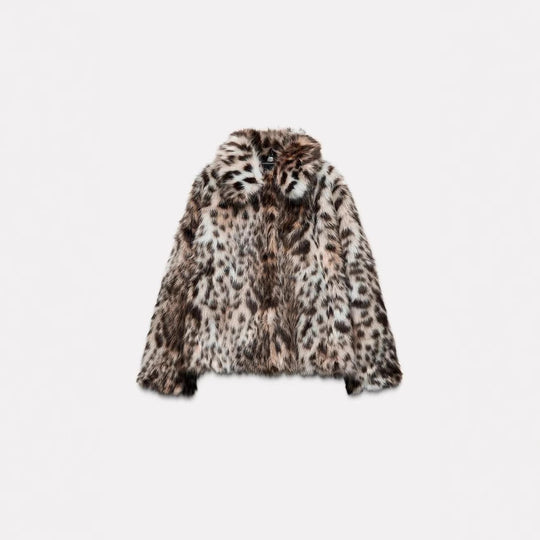 Damen Modische Leopardenmuster Kunstpelzjacke R&B