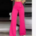 Damen elegante High-Waist Palazzohose mit Knopfdetails R&B
