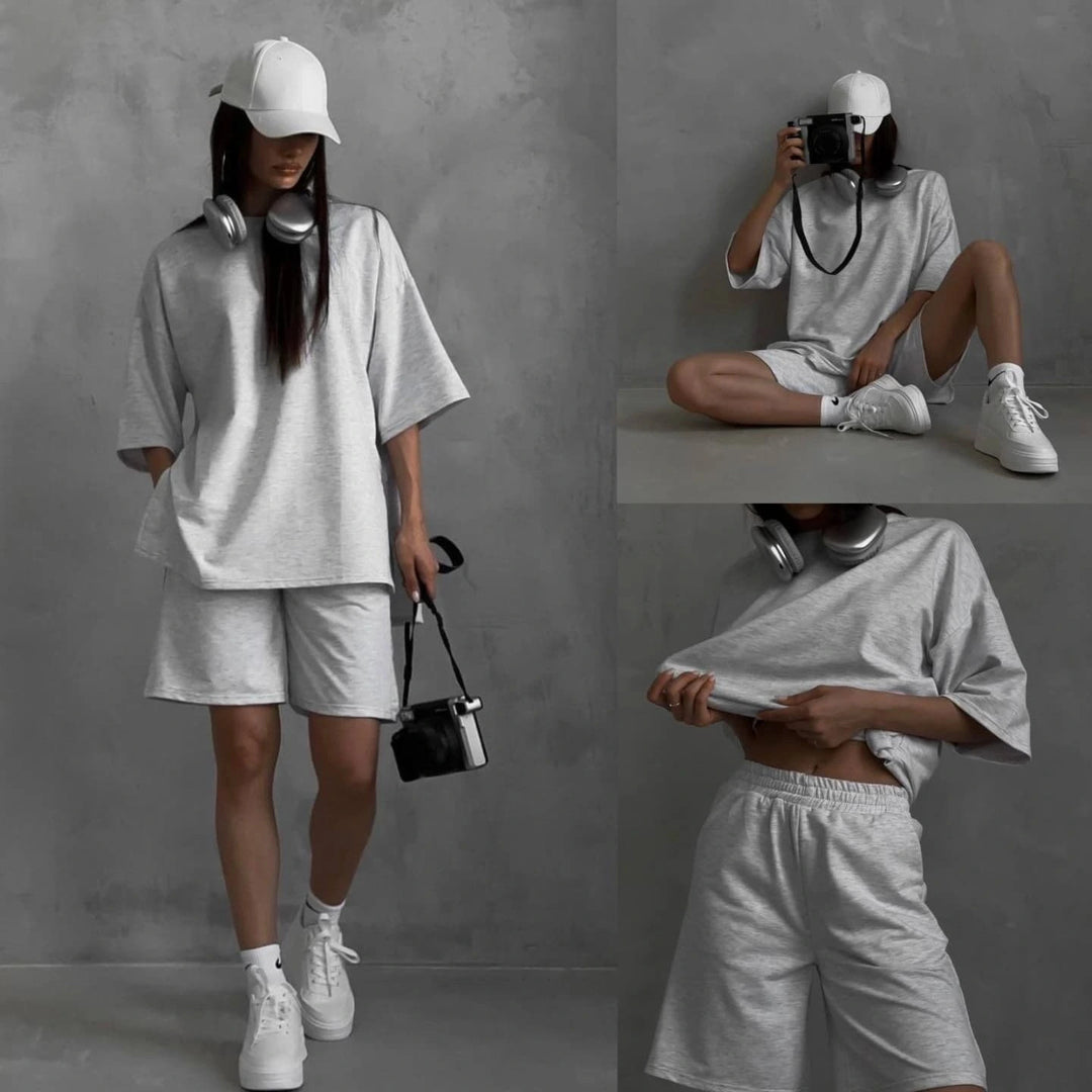 Damen sportliches Set aus lässigem T-Shirt und bequemen Shorts R&B