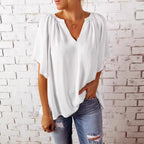 Damen lockeres Blusenshirt mit V-Ausschnitt und luftigen Ärmeln R&B