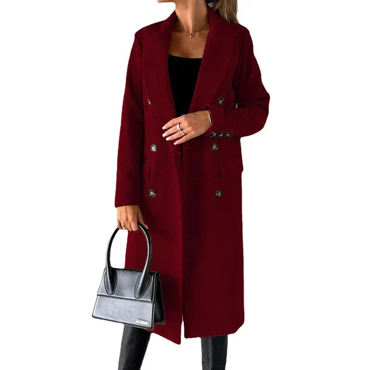 R&B | Taillierte Lange Damenjacke mit Doppelreiher Knöpfen