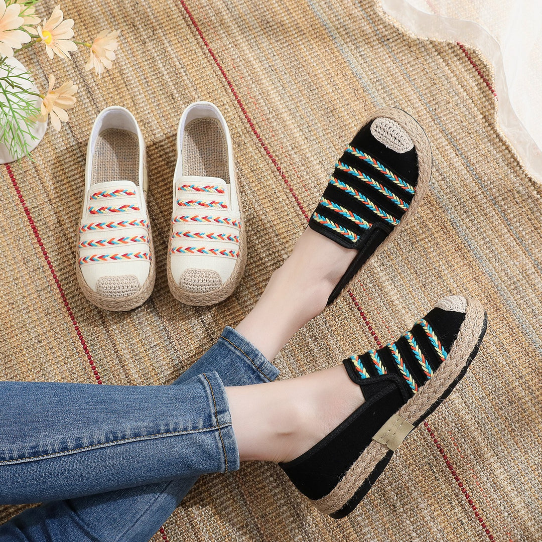 Damen Slip-On Espadrilles mit buntem Webdesign und hochwertiger Jutesohle R&B