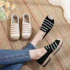 Damen Slip-On Espadrilles mit buntem Wdesign und hochwertiger Jutesohle
