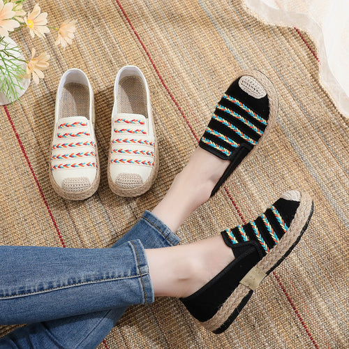 Damen Slip-On Espadrilles mit buntem Webdesign und hochwertiger Jutesohle R&B