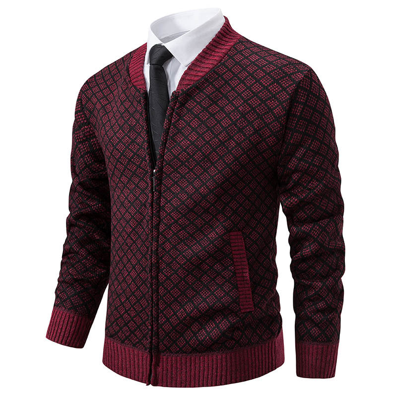 Herren modische Strickjacke mit modernem Zopfmuster und Reißverschluss