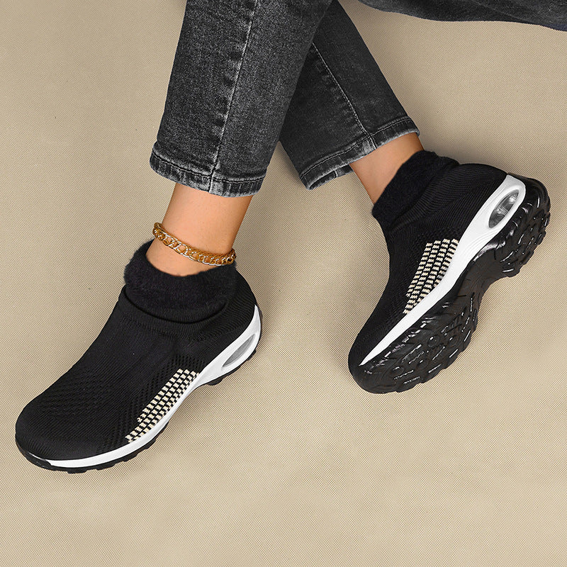Damen High-Top Sport-Sneaker mit atmungsaktivem Strickoberteil und isolierendem Futter
