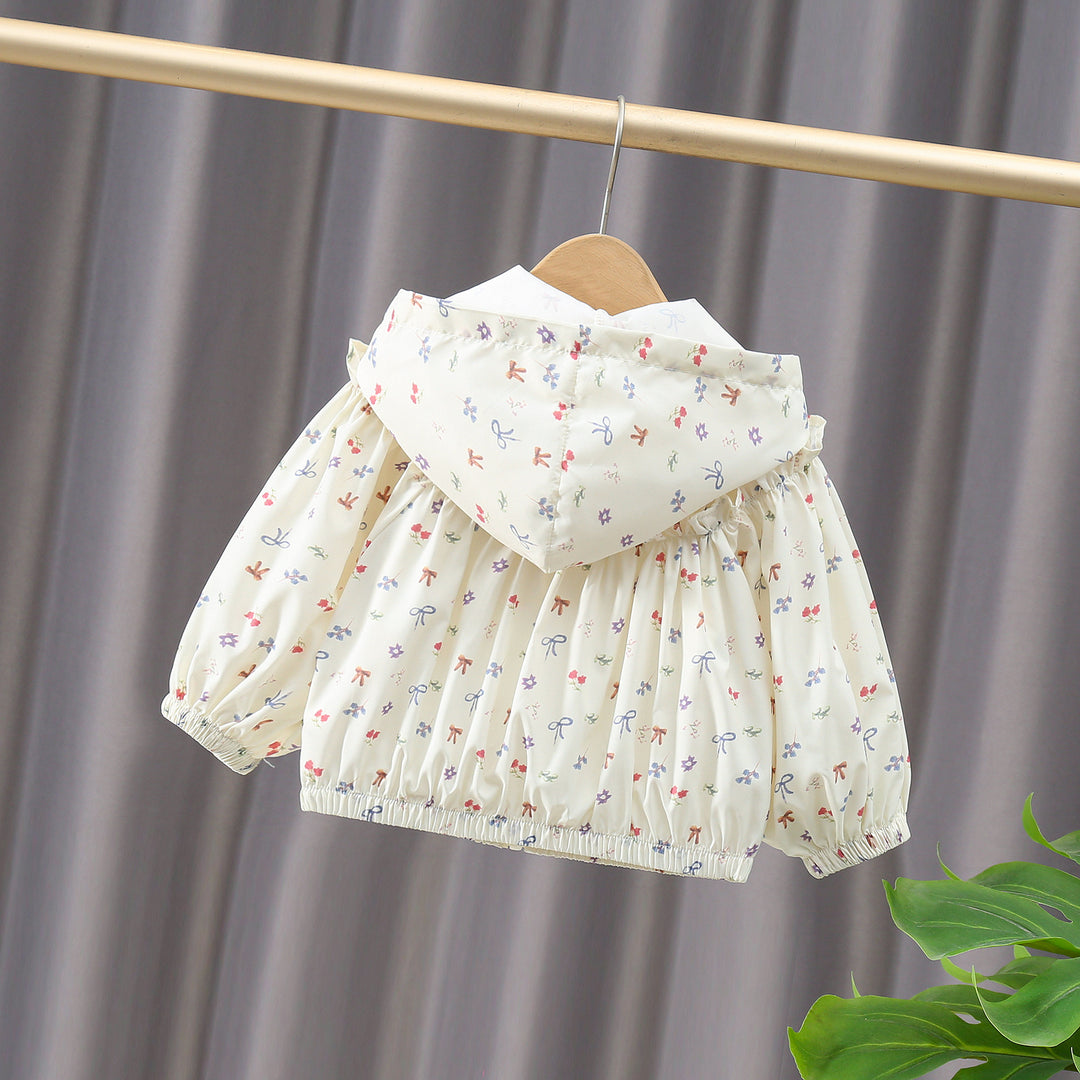 Mädchen Nan leichte Kapuzen-Rüschensaum Baby Windbreaker Jacke R&B