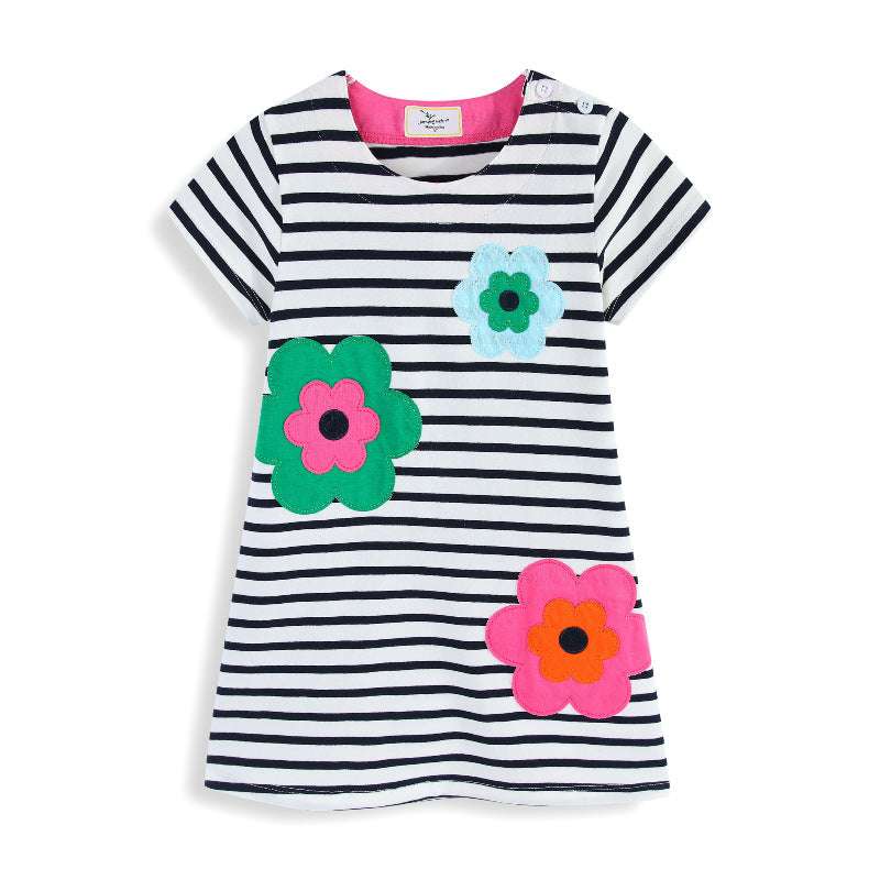 Mädchen T-Shirt Kleid mit bunten Blumenapplikationen R&B