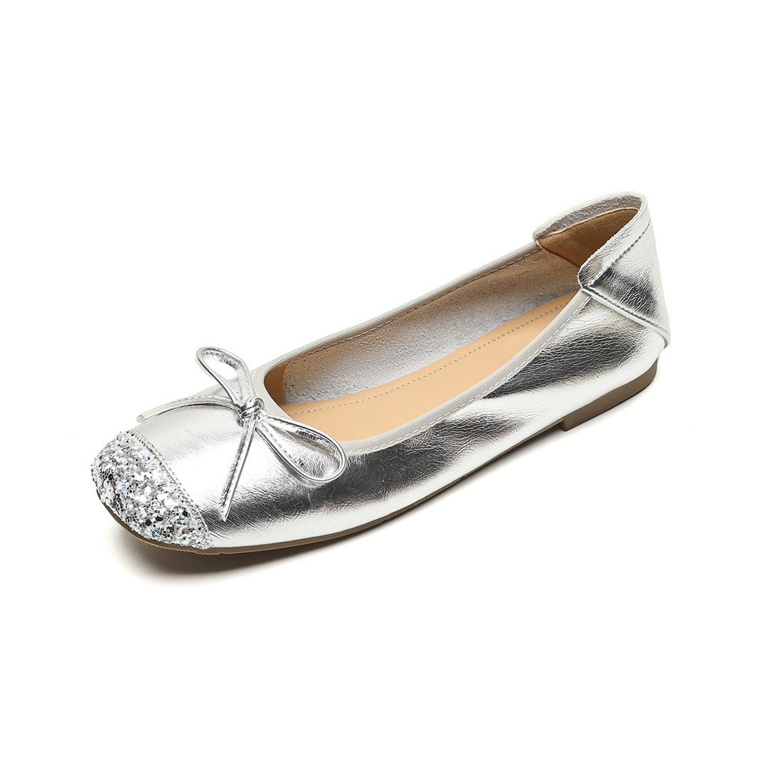 Damen elegante Ballerinas mit schimmerndem Spitze und modischem Schleifendetail R&B