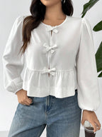 Damen Bluse mit romantischen Rüschendetails und Schleifen R&B