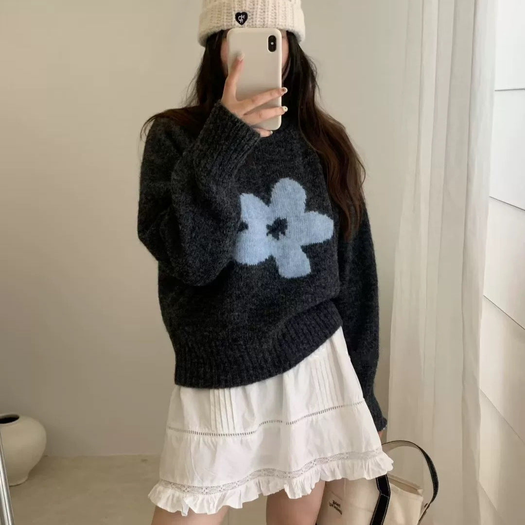 Damen Pullover mit floralem Design und hochflorigem Material R&B