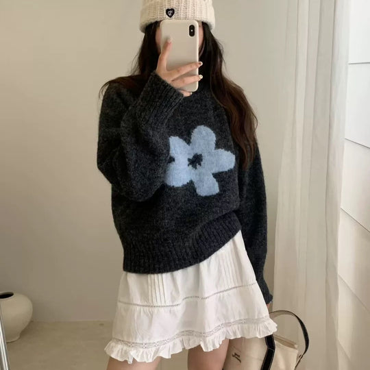 Damen Pullover mit floralem Design und hochflorigem Material R&B
