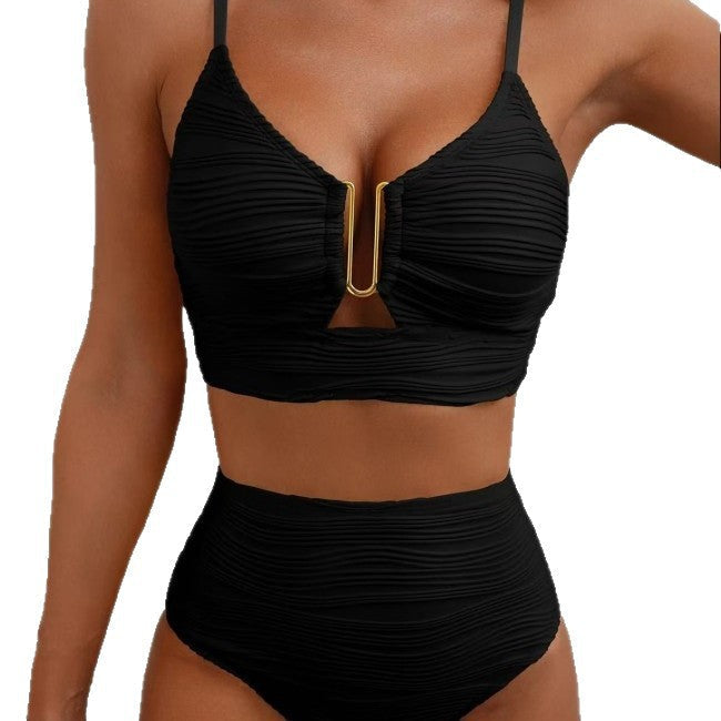 Damen Hoher Bund Bikini mit dekorativem Schlitz R&B