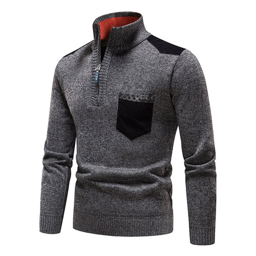 Herren hochwertiger Strickpullover mit modernem Reißverschluss und praktischer Brusttasche R&B
