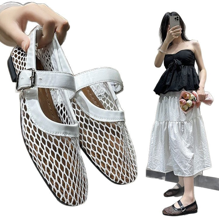 Damen modische Riemchen-Ballerinas mit Netzstruktur R&B
