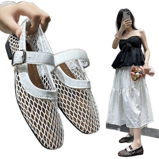 Damen modische Riemchen-Ballerinas mit Netzstruktur R&B
