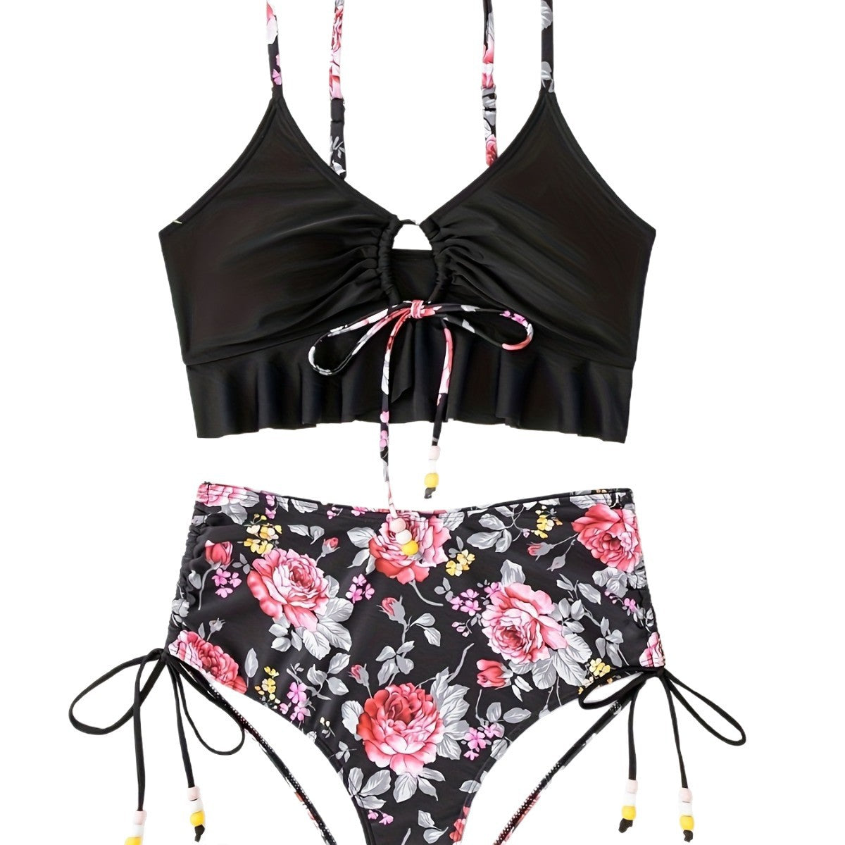 Damen Bikini-Set mit verspieltem Blumenmuster und seitlichem BindR&Band R&B
