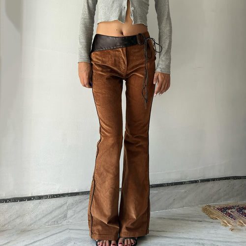Damen modische Cordhose mit breitem Bein und verstellbarem Bund R&B