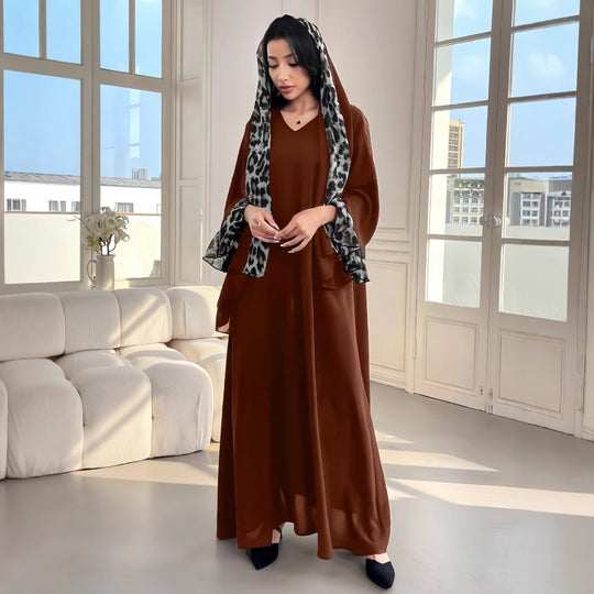 Damen Fließendes Maxikleid mit eleganten Ärmeln und V-Ausschnitt R&B