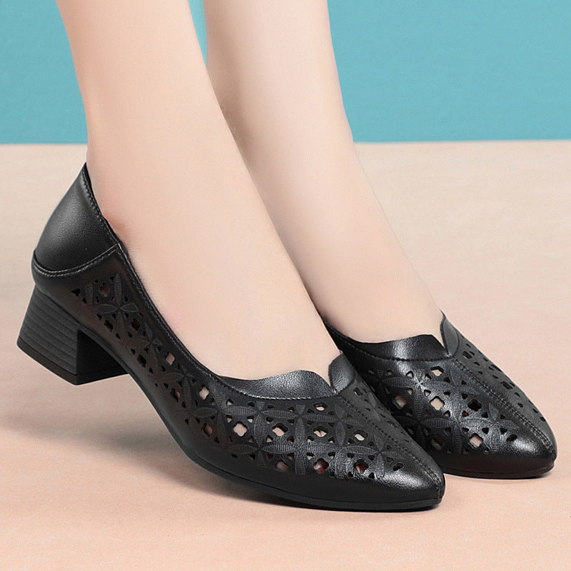Damen Ballerinas mit elegantem Lochdesign und bequemem Blockabsatz R&B