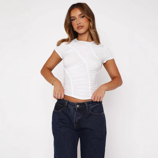 Damen Figurbetontes Ripp-Oberteil mit raffiniertem Rüschendesign R&B