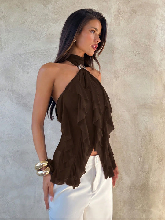 Damen Top mit asymmetrischem Schnitt und dekorativen Rüschen R&B