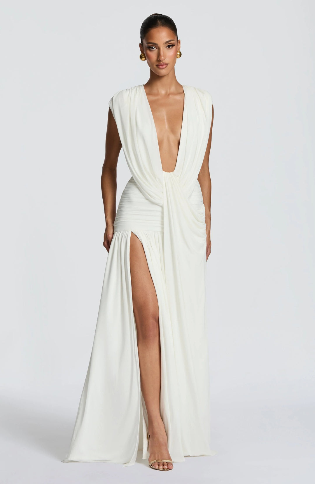Damen Elegantes tief ausgeschnittenes Abendkleid mit Raffung R&B