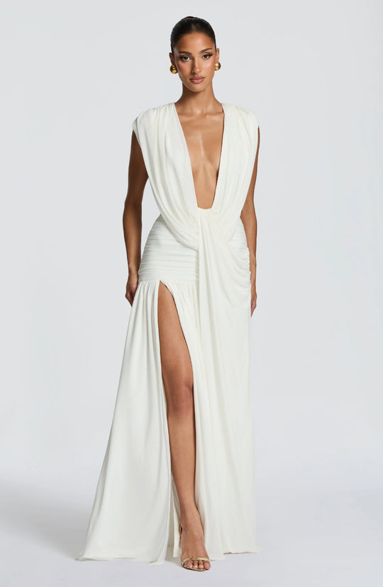 Damen Elegantes tief ausgeschnittenes Abendkleid mit Raffung R&B
