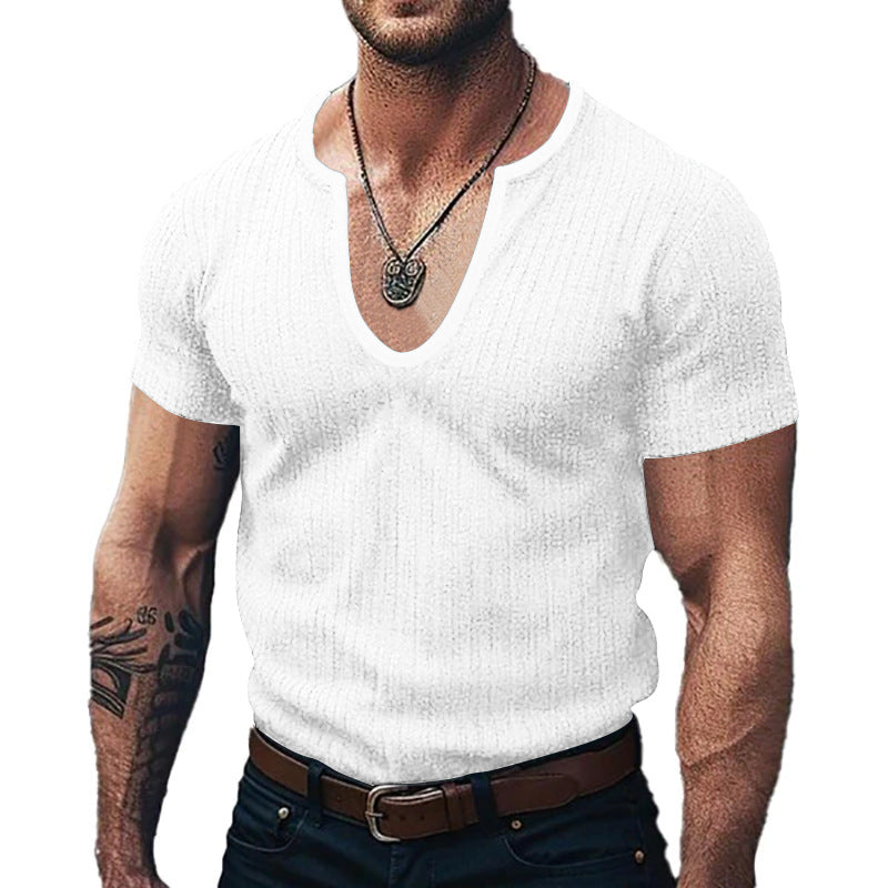 Herren Ribbed V-Ausschnitt T-Shirt R&B