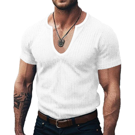 Herren Ribbed V-Ausschnitt T-Shirt R&B