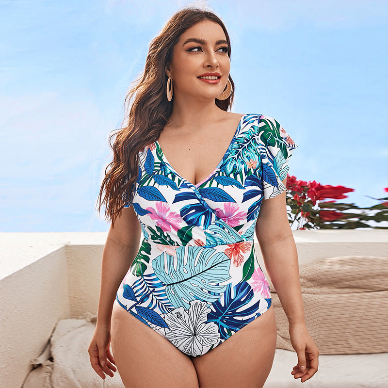 Damen Eleganter Badeanzug mit floralen Rüschendetails R&B