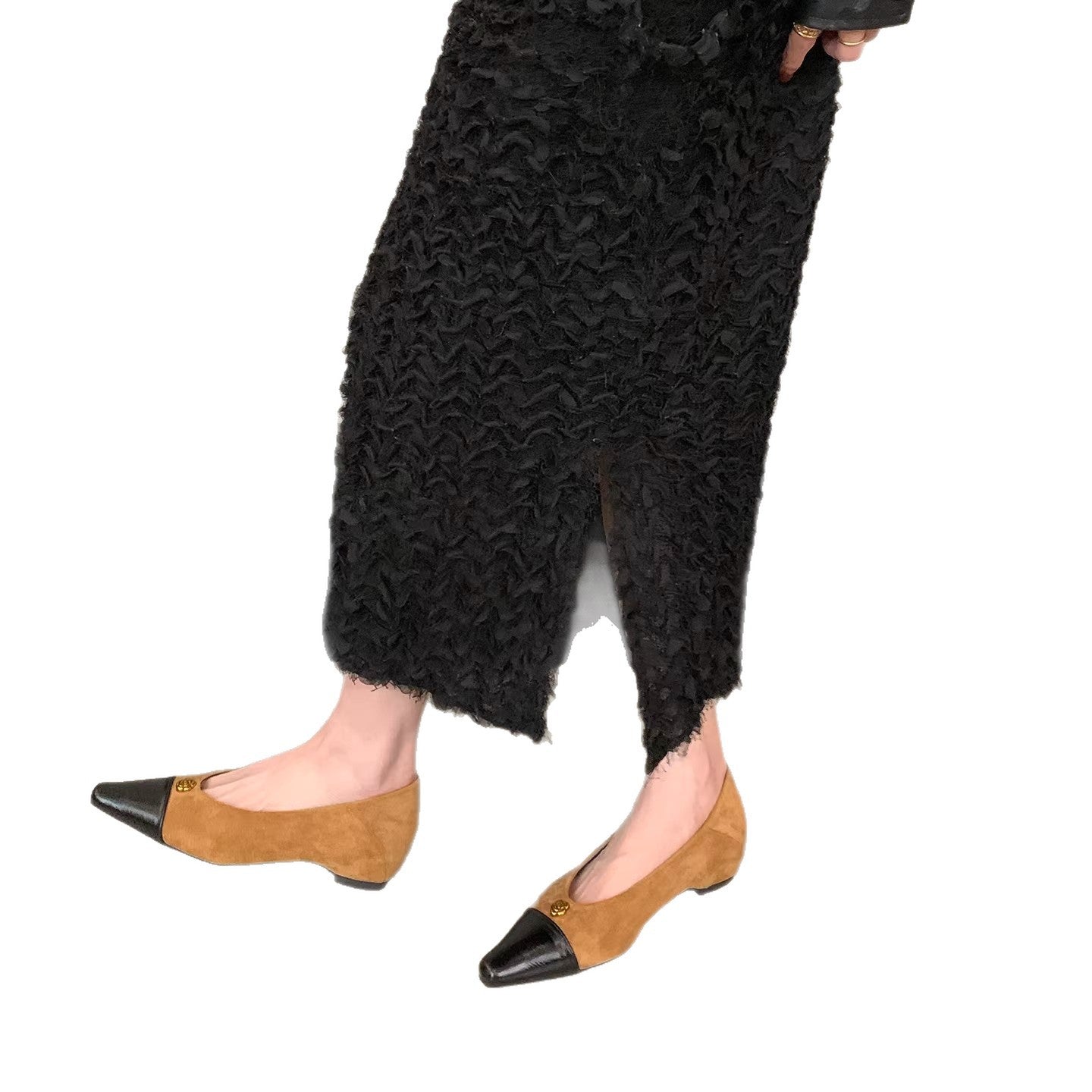 Damen elegante Ballerinas mit zwei Materialien und luxuriösem Akzent R&B