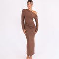 Damen Elegantes Maxikleid mit asymmetrischem Ausschnitt und schimmerndem Effekt R&B