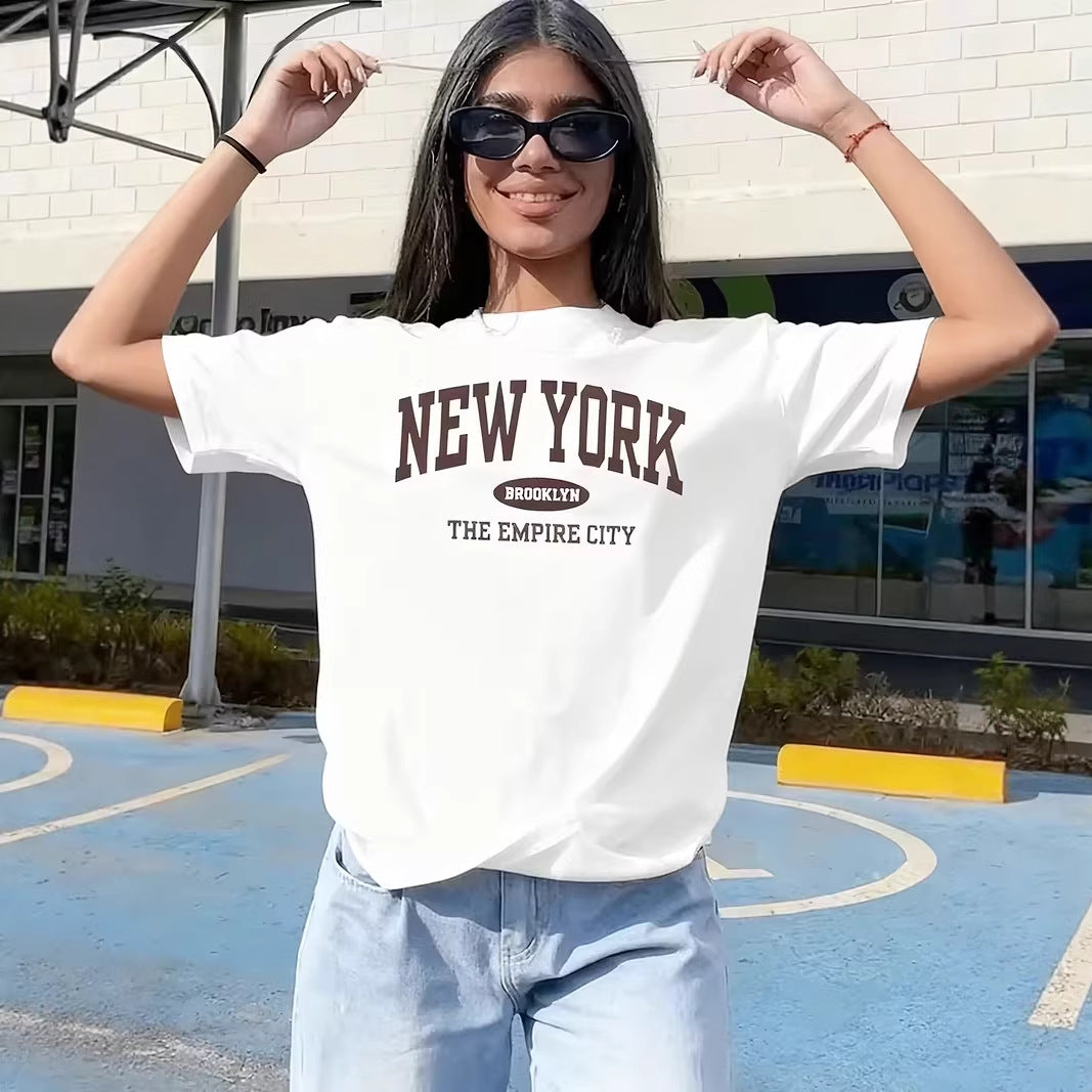 Damen lässiges Oversize T-Shirt mit New York Schriftzug R&B