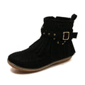 Damen Fransen-Boots aus weichem Wildleder mit dekorativem Riemen