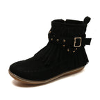Damen Fransen-Boots aus weichem Wildleder mit dekorativem Riemen