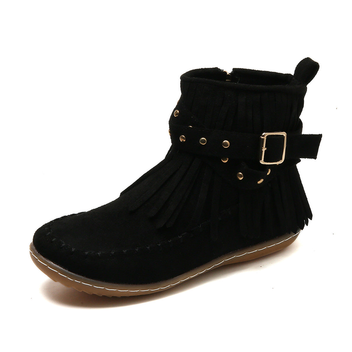 Damen Fransen-Boots aus weichem Wildleder mit dekorativem Riemen