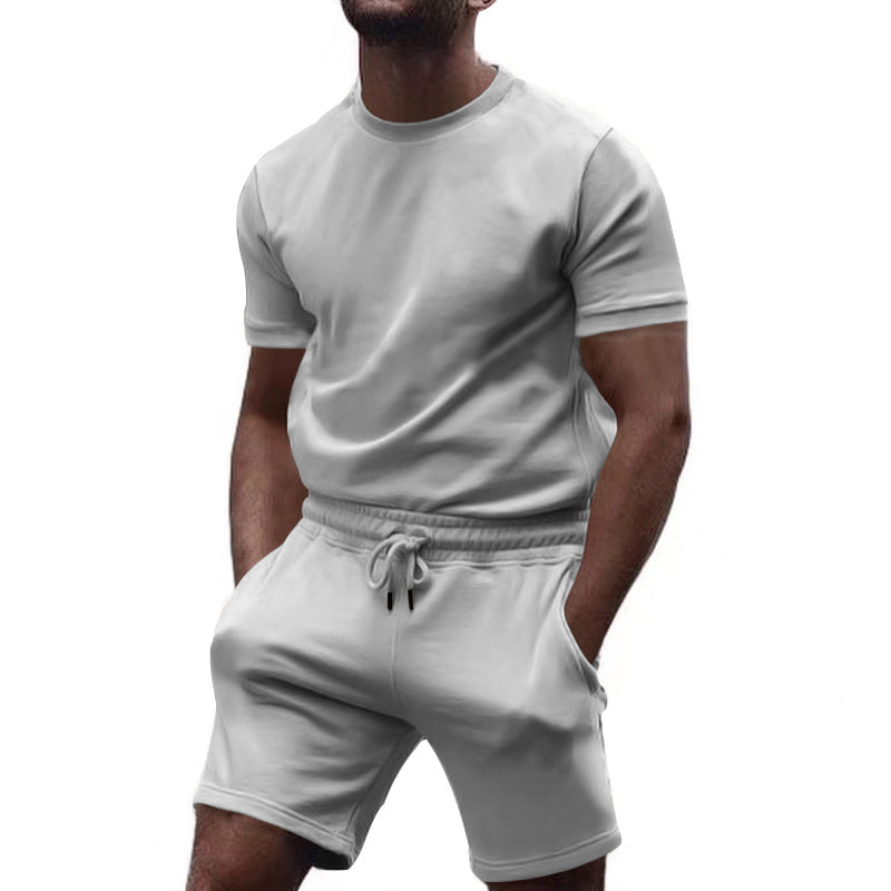 Herren nan minimalistisches Jersey-Ensemble mit bequemem Rundhalsshirt und elastischer Tunnelzug-Kurzhose R&B