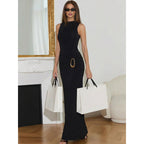 Damen Elegantes Maxikleid mit figurbetonendem Schnitt und dekorativem Taillengürtel R&B