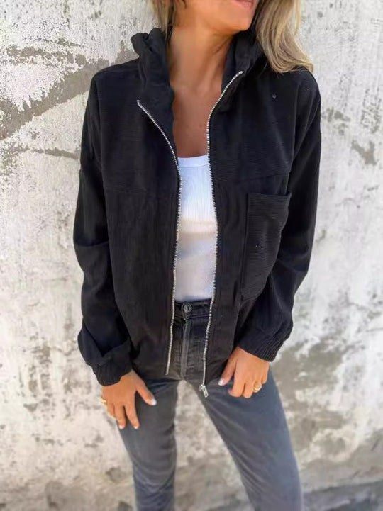 R&B | Kapuzenjacke - Corduroy - Lockere Passform - Reißverschluss - Lässiges niedriges Modell